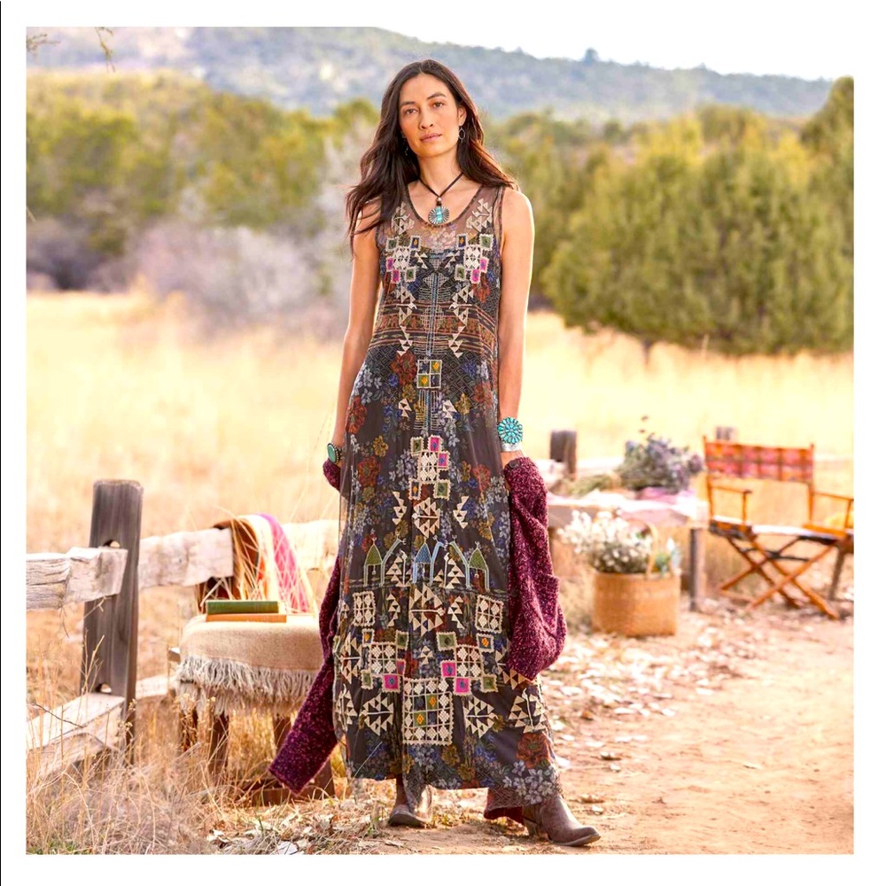 Johnny Was Gilda Mesh Maxi Dress with Slip Sz Large